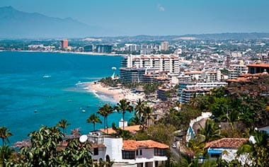 A view towards Puerto Vallarta city and Banderas Bay in Mexico
